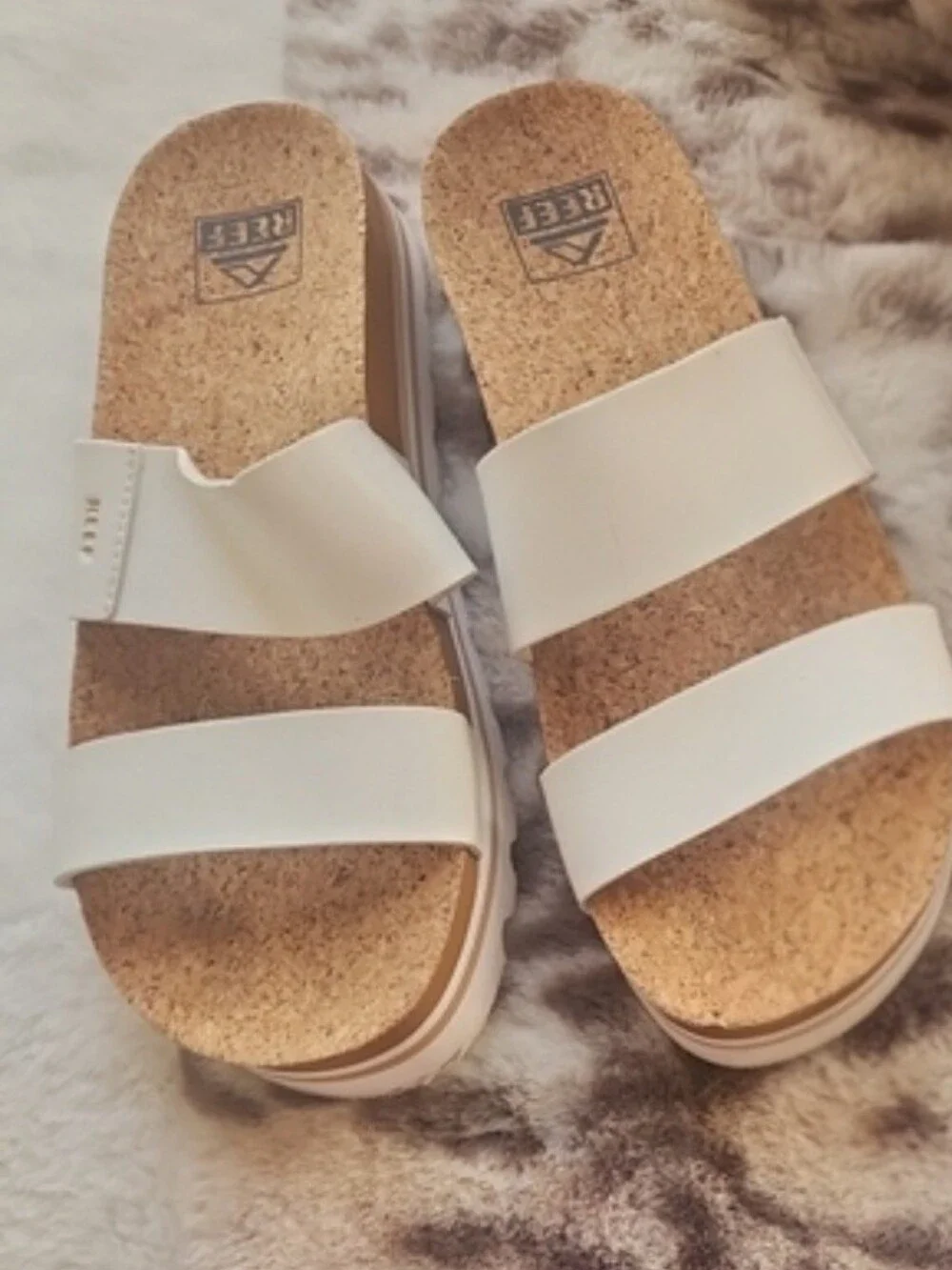 REEF Women's Cushion Vista Hi Platform Slide Sandals - White/Cork - Size 8 NWOT